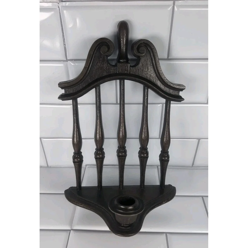 1970's Homco #4155 Molded Sconce Candle Holder Plastic Brown Wall Hanging Vintag